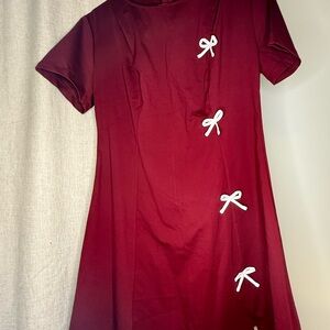 Elegant Burgundy Women’s Dress with Bow Details